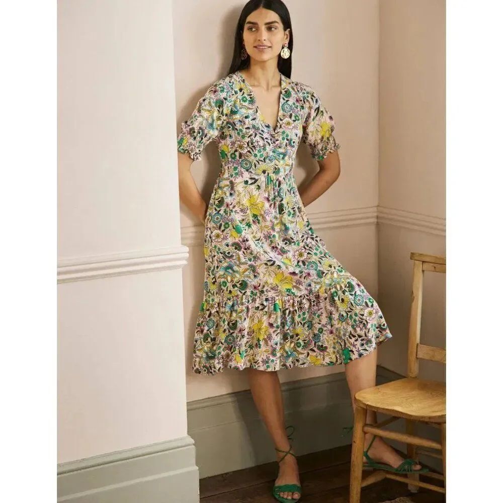 Boden Womens Dress UK 10 US 6 Pink Floral Tiered Midi Cottagecore D0128 NWT